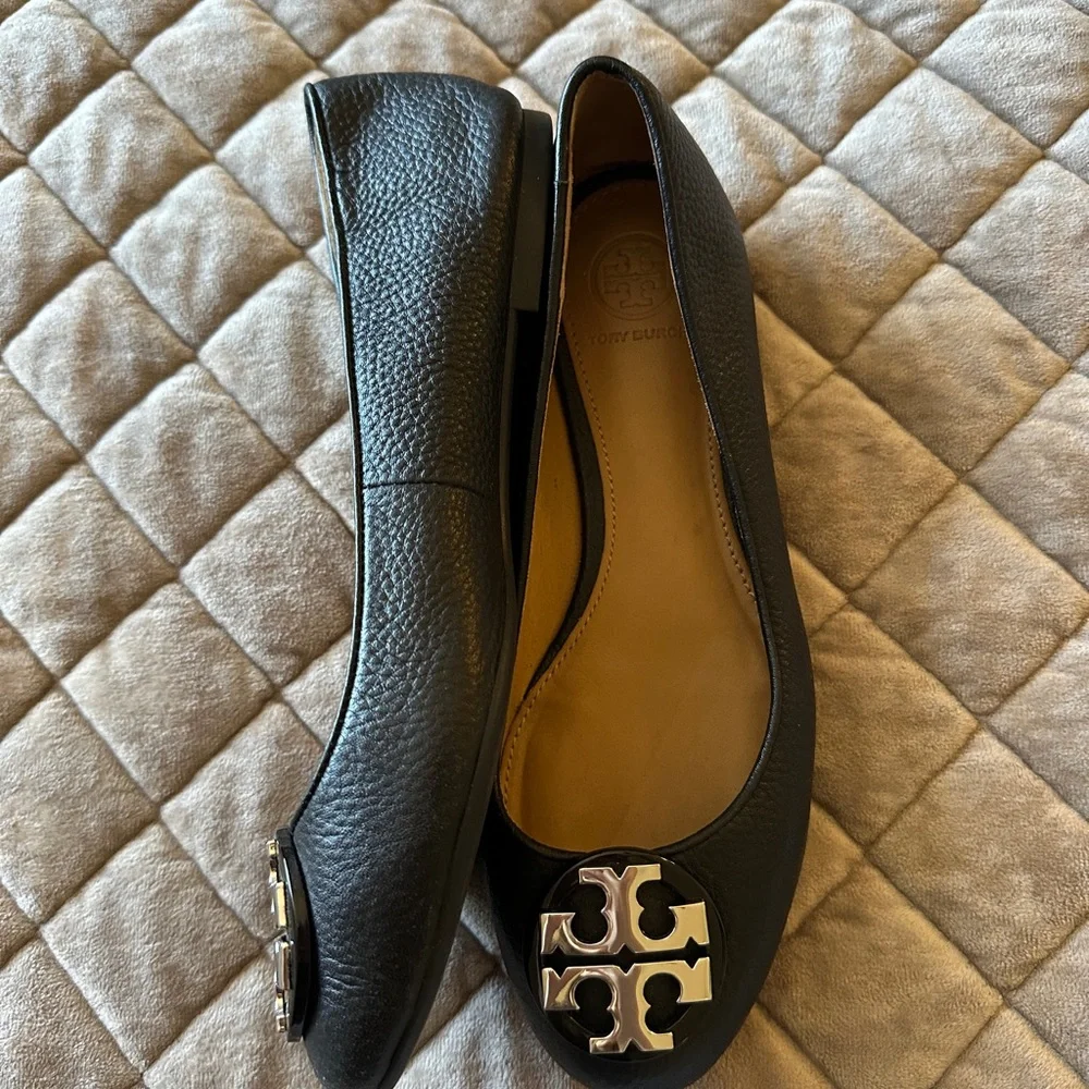 Tory Burch Black Leather Ballet Flats - Picture 2 of 5